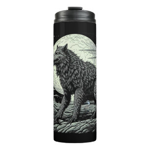 Vintage Werewolf in front of the Full Moon Thermal Tumbler