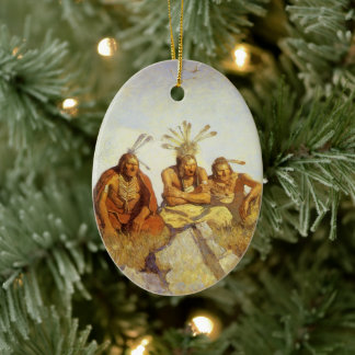Vintage West, Guardians War or Peace by NC Wyeth Ceramic Tree Decoration