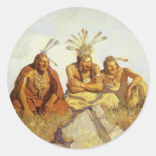 Vintage West, Guardians War or Peace by NC Wyeth Classic Round Sticker