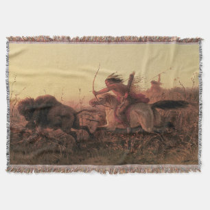 Vintage West, Indian Buffalo Hunt by Charles Wimar Throw Blanket