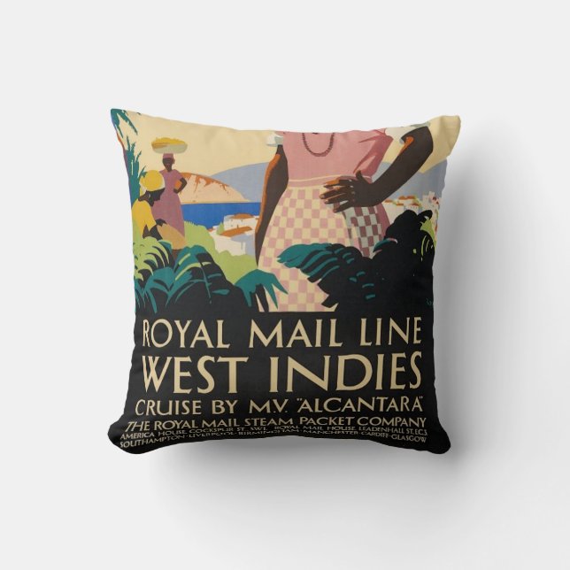 Vintage West Indies Throw Pillow (Front)