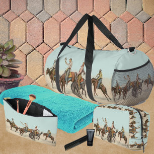 Vintage Western 4 Cowboys On Bucking Horses Duffle Bag