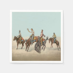 Vintage Western 4 Cowboys On Bucking Horses Napkin