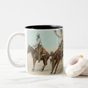 Vintage Western 4 Cowboys On Bucking Horses  Two-Tone Coffee Mug