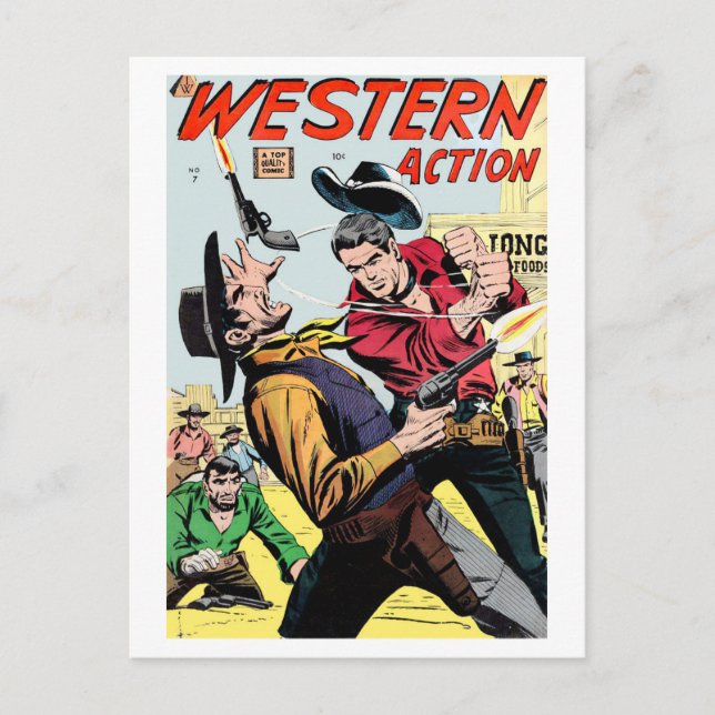 Vintage Western Action Comic Cover Postcard (Front)