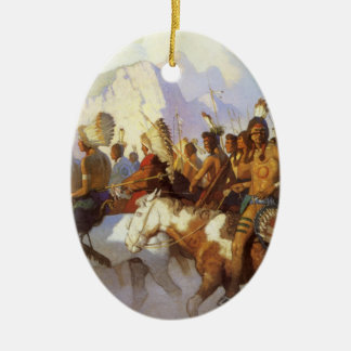 Vintage Western Art, Indian War Party by NC Wyeth Ceramic Tree Decoration