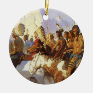 Vintage Western Art, Indian War Party by NC Wyeth Ceramic Tree Decoration