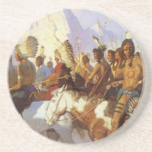 Vintage Western Art, Indian War Party by NC Wyeth Coaster
