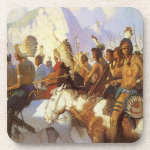 Vintage Western Art, Indian War Party by NC Wyeth Coaster
