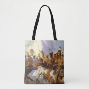 Vintage Western Art, Indian War Party by NC Wyeth Tote Bag
