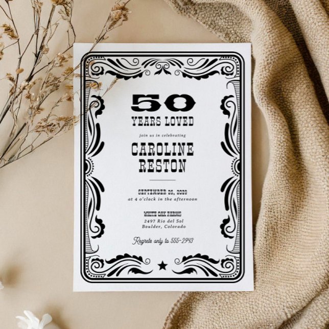 Vintage Western Black White Cowboy Rustic Birthday Invitation (Creator Uploaded)