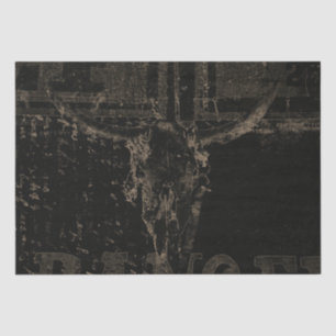Vintage Western Bull Skull Black Distressed Tissue Paper