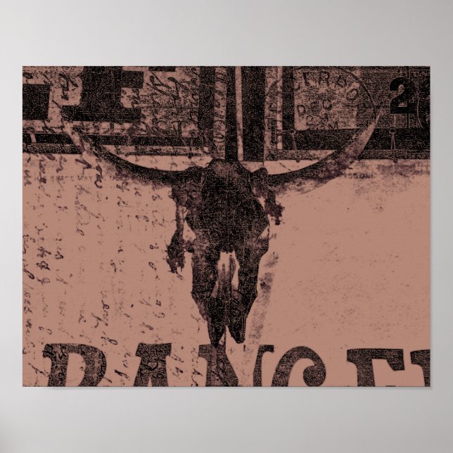 Vintage Western Bull Skull Brown Old Country Poster (Front)