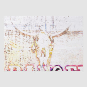 Vintage Western Bull Skull White Brown Script Tissue Paper