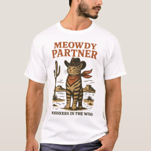 Vintage Western Cat Illustration – Meowdy Partner  T-Shirt