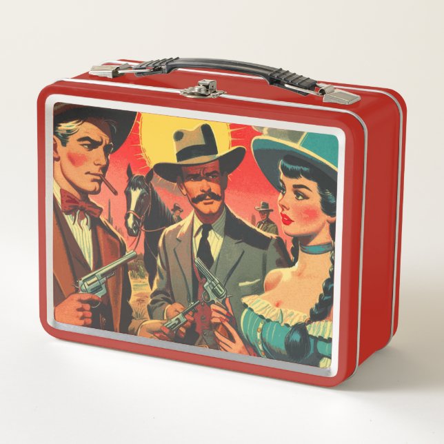Vintage Western Comics Illustration Metal Lunch Box (Front)