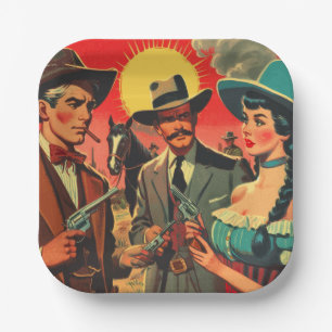 Vintage Western Comics Illustration Paper Plate