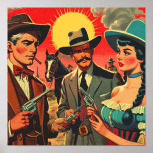 Vintage Western Comics Illustration Poster