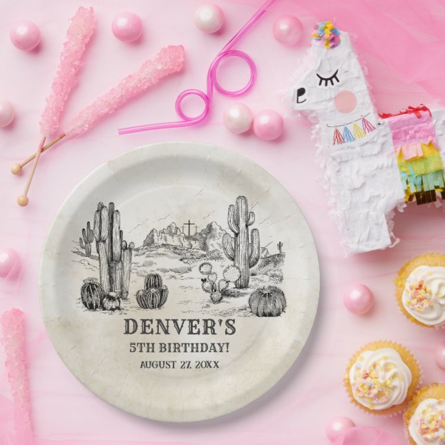 Vintage Western Country Cowboy Rodeo Birthday Paper Plate (Party)