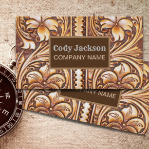 Vintage Western country cowboy tooled leather Business Card