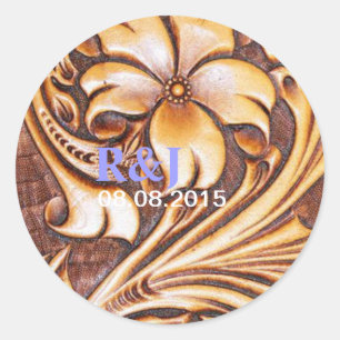 Vintage Western country cowboy tooled leather Classic Round Sticker