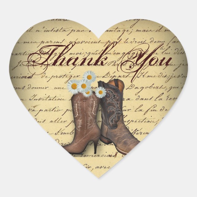vintage western country cowboy wedding heart sticker (Front)