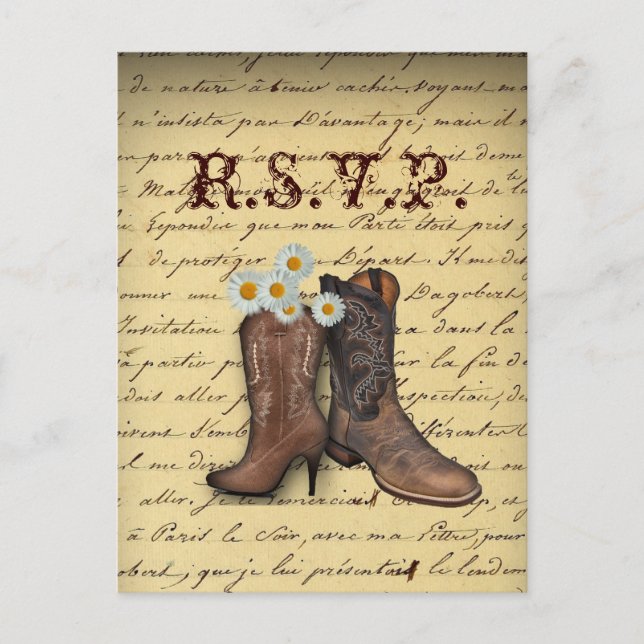 vintage western country cowboy wedding RSVP Invitation Postcard (Front)