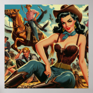 Vintage Western Country Girl Poster