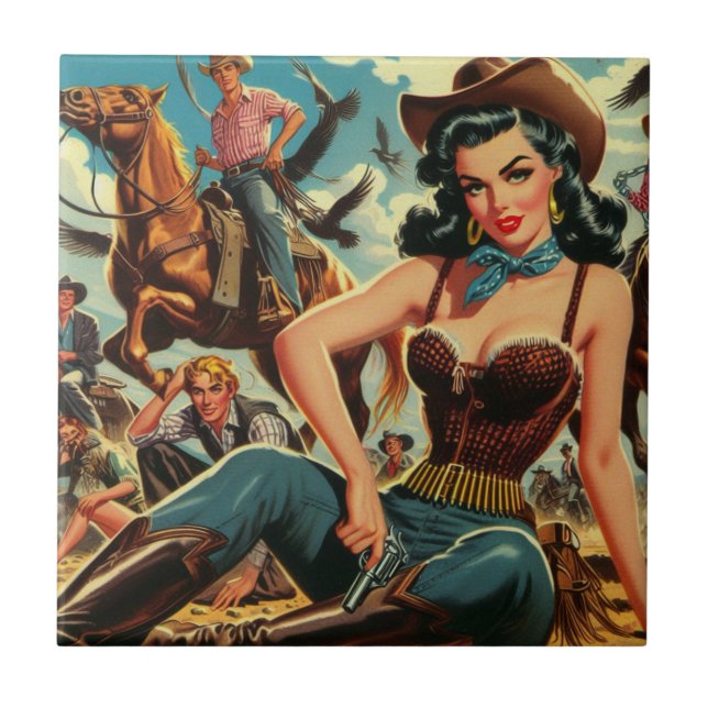 Vintage Western Country Girl Tile (Front)