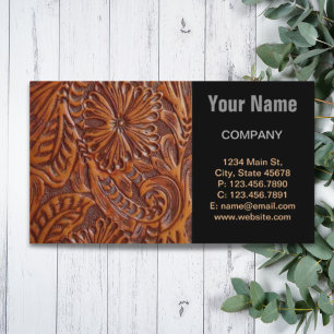 vintage western country pattern studded leather business card