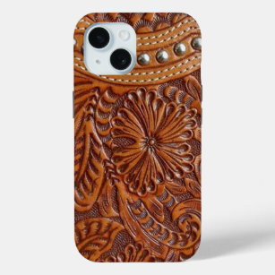 vintage western country pattern studded leather iPhone 15 case