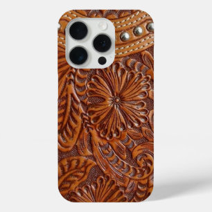 vintage western country pattern studded leather iPhone 15 pro case