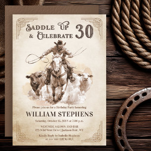 Vintage Western Cowboy Adult 30th Birthday Party Invitation