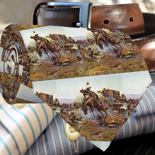 Vintage Western Cowboy At Camp on Bucking Horse Tie