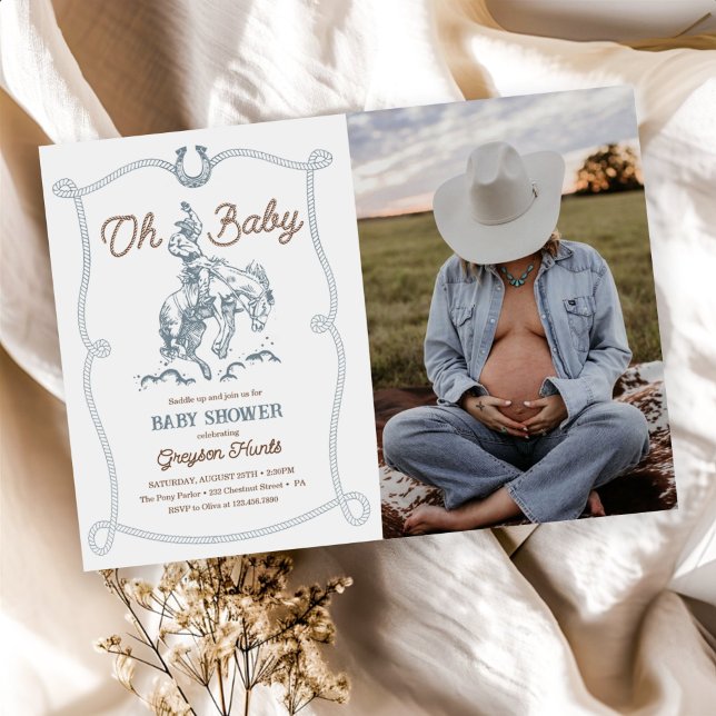 Vintage Western Cowboy Baby Shower Photo Invitation (Creator Uploaded)