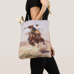 Vintage Western Cowboy Bronc Rider  Wild HOrse Tote Bag
