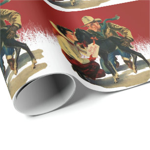 Vintage Western Cowboy Cowgirl Horse Christmas 2 Wrapping Paper