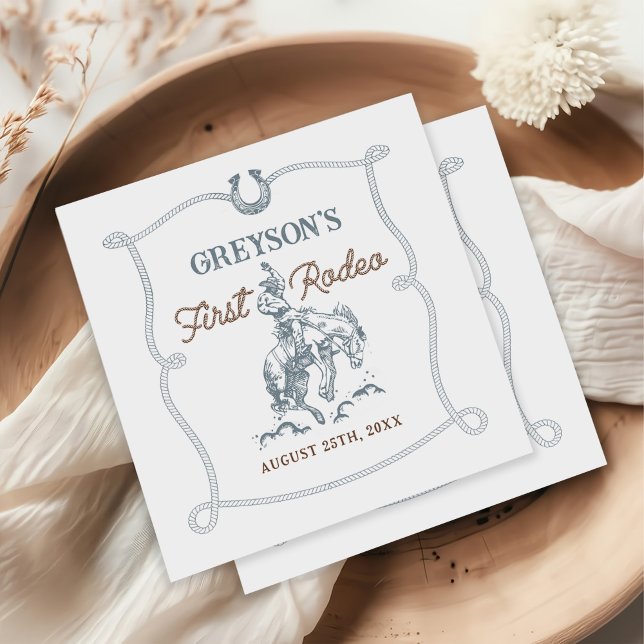 Vintage Western Cowboy First Rodeo 1st Birthday Napkin (Creator Uploaded)