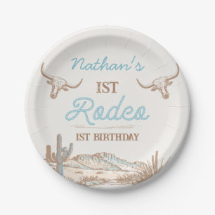 Vintage Western Cowboy First Rodeo 1st Birthday Paper Plate