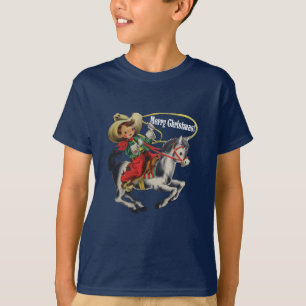 Vintage Western Cowboy Kid Horse Rope Christmas T-Shirt