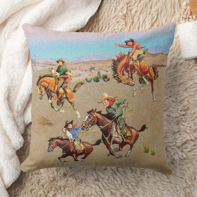 Vintage Western Cowboy Kids on Horses  Cushion (Blanket)