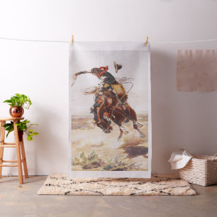 Vintage Western Cowboy On Bucking Horse -Lg. Print Fabric