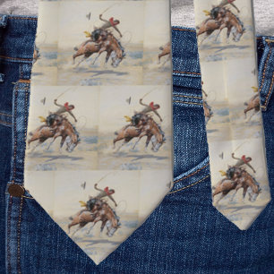 Vintage Western Cowboy On Bucking Horse Tie