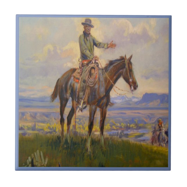 Vintage Western Cowboy On Horse Tile (Front)