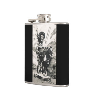Vintage Western Cowboy On Toy Horse Having A Party Hip Flask