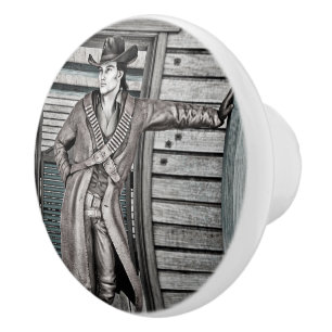 Vintage Western Cowboy Portrait Art Ceramic Knob