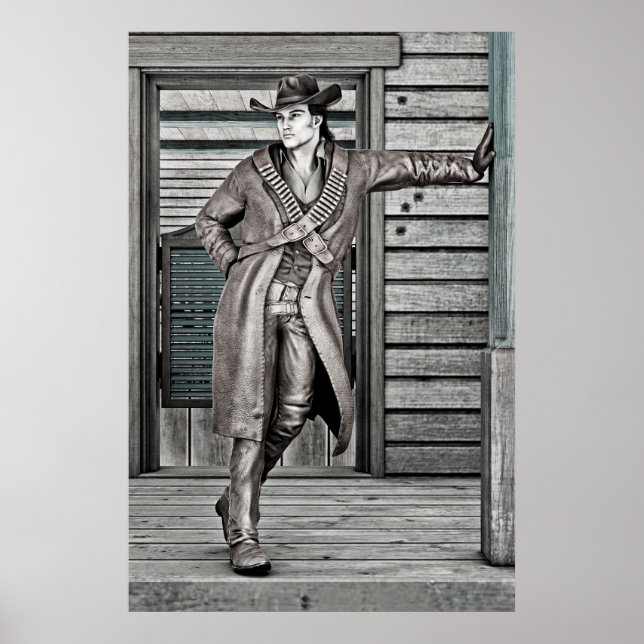 Vintage Western Cowboy Portrait Art Poster (Front)