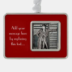 Vintage Western Cowboy Portrait Art Silver Plated Framed Ornament