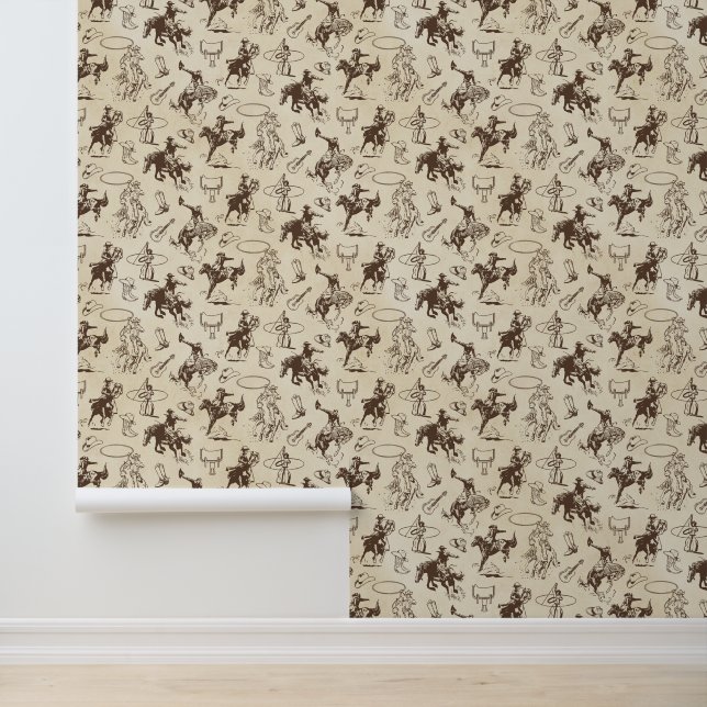 Vintage Western Cowboy Rodeo Horses Wallpaper (Application)