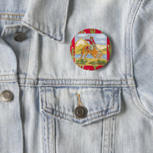 Vintage Western Cowboy Rodeo Red Button